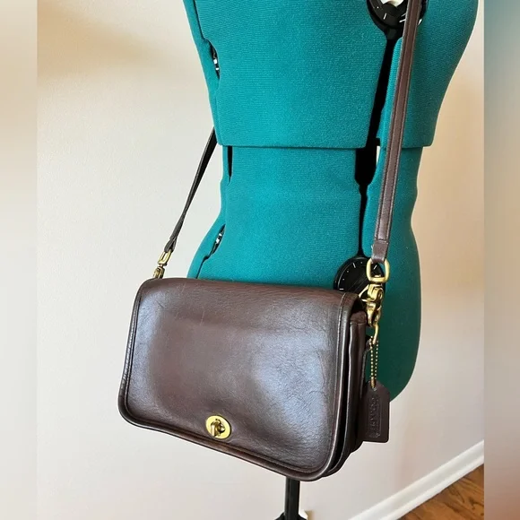 Vintage Coach Brown Leather Pocket Purse Shoulder Bag - Picture 7 of 14